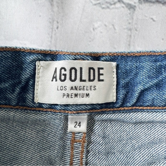 Agolde Women blue distressed Feel Good high waist buttoned jeans size 24 - Picture 8 of 10